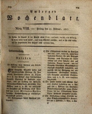 Amberger Wochenblatt (Oberpfälzisches Wochenblat) Freitag 21. Februar 1817