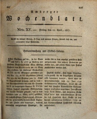 Amberger Wochenblatt (Oberpfälzisches Wochenblat) Freitag 11. April 1817