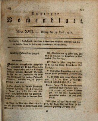 Amberger Wochenblatt (Oberpfälzisches Wochenblat) Freitag 25. April 1817