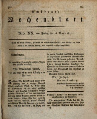 Amberger Wochenblatt (Oberpfälzisches Wochenblat) Freitag 16. Mai 1817