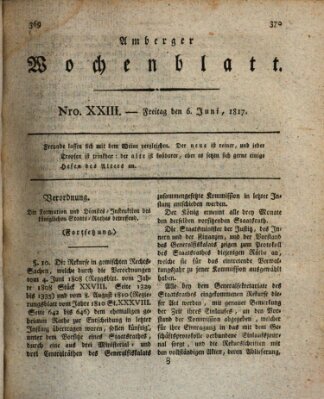 Amberger Wochenblatt (Oberpfälzisches Wochenblat) Freitag 6. Juni 1817