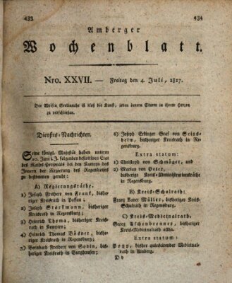 Amberger Wochenblatt (Oberpfälzisches Wochenblat) Freitag 4. Juli 1817