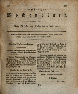 Amberger Wochenblatt (Oberpfälzisches Wochenblat) Freitag 25. Juli 1817