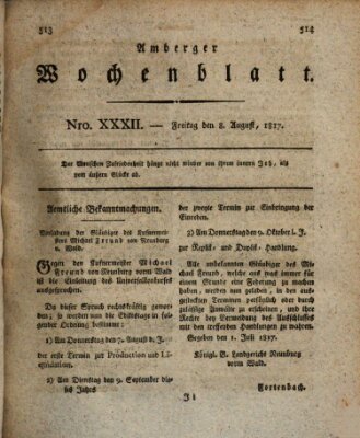 Amberger Wochenblatt (Oberpfälzisches Wochenblat) Freitag 8. August 1817
