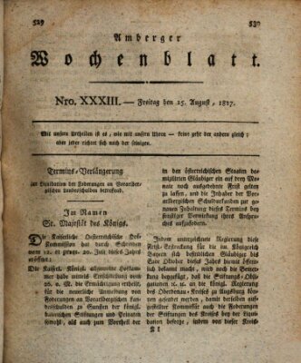 Amberger Wochenblatt (Oberpfälzisches Wochenblat) Freitag 15. August 1817