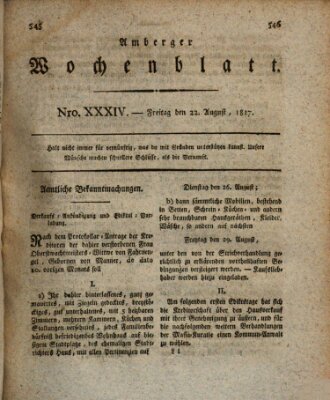 Amberger Wochenblatt (Oberpfälzisches Wochenblat) Freitag 22. August 1817