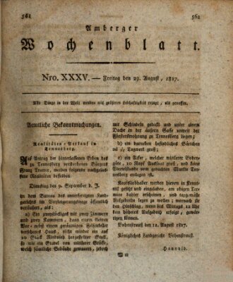 Amberger Wochenblatt (Oberpfälzisches Wochenblat) Freitag 29. August 1817
