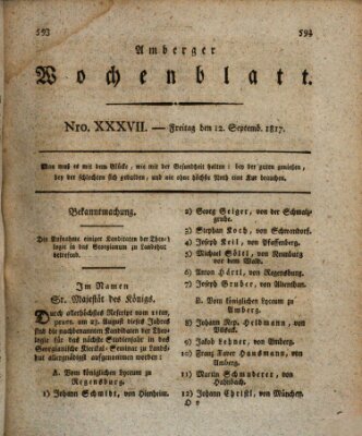 Amberger Wochenblatt (Oberpfälzisches Wochenblat) Freitag 12. September 1817