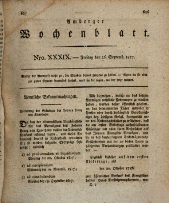 Amberger Wochenblatt (Oberpfälzisches Wochenblat) Freitag 26. September 1817