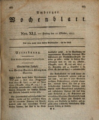 Amberger Wochenblatt (Oberpfälzisches Wochenblat) Freitag 10. Oktober 1817