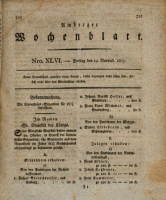 Amberger Wochenblatt (Oberpfälzisches Wochenblat) Freitag 14. November 1817