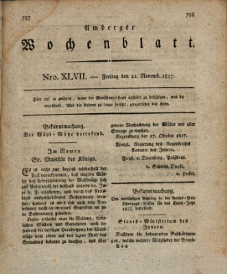 Amberger Wochenblatt (Oberpfälzisches Wochenblat) Freitag 21. November 1817