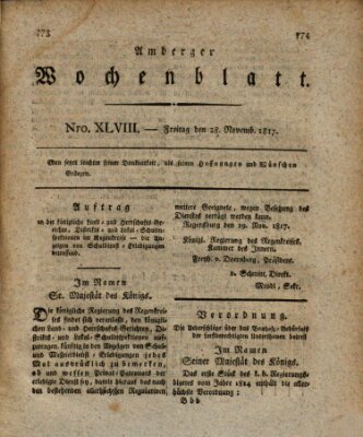 Amberger Wochenblatt (Oberpfälzisches Wochenblat) Freitag 28. November 1817