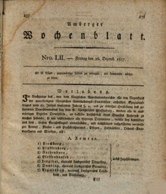 Amberger Wochenblatt (Oberpfälzisches Wochenblat) Freitag 26. Dezember 1817