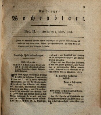 Amberger Wochenblatt (Oberpfälzisches Wochenblat) Freitag 9. Januar 1818