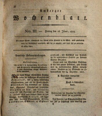 Amberger Wochenblatt (Oberpfälzisches Wochenblat) Freitag 16. Januar 1818