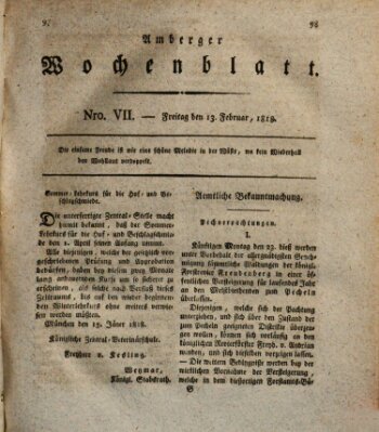 Amberger Wochenblatt (Oberpfälzisches Wochenblat) Freitag 13. Februar 1818