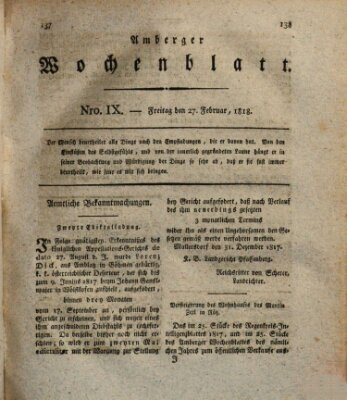 Amberger Wochenblatt (Oberpfälzisches Wochenblat) Freitag 27. Februar 1818