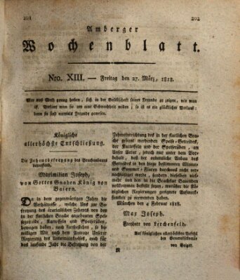 Amberger Wochenblatt (Oberpfälzisches Wochenblat) Freitag 27. März 1818