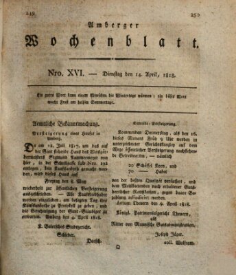 Amberger Wochenblatt (Oberpfälzisches Wochenblat) Dienstag 14. April 1818