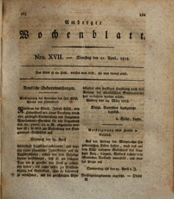 Amberger Wochenblatt (Oberpfälzisches Wochenblat) Dienstag 21. April 1818