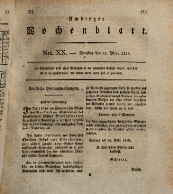 Amberger Wochenblatt (Oberpfälzisches Wochenblat) Dienstag 12. Mai 1818