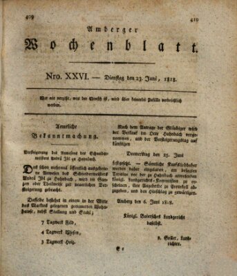 Amberger Wochenblatt (Oberpfälzisches Wochenblat) Dienstag 23. Juni 1818