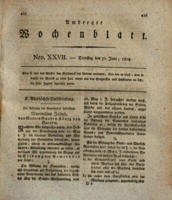 Amberger Wochenblatt (Oberpfälzisches Wochenblat) Dienstag 30. Juni 1818