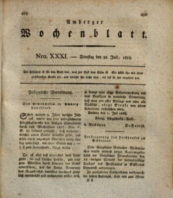 Amberger Wochenblatt (Oberpfälzisches Wochenblat) Dienstag 28. Juli 1818