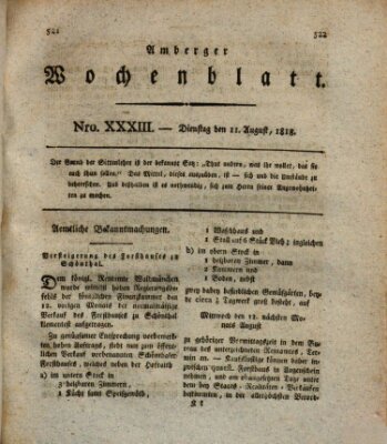 Amberger Wochenblatt (Oberpfälzisches Wochenblat) Dienstag 11. August 1818