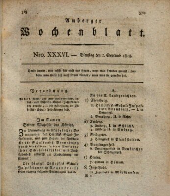 Amberger Wochenblatt (Oberpfälzisches Wochenblat) Dienstag 1. September 1818