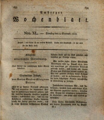 Amberger Wochenblatt (Oberpfälzisches Wochenblat) Dienstag 29. September 1818