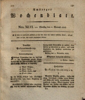 Amberger Wochenblatt (Oberpfälzisches Wochenblat) Dienstag 10. November 1818