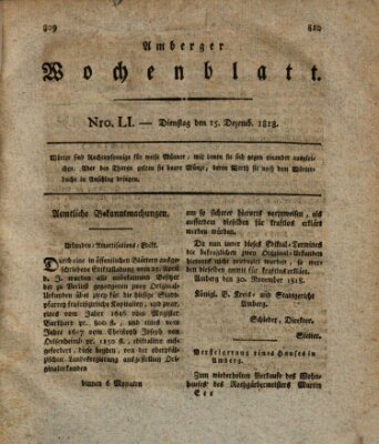 Amberger Wochenblatt (Oberpfälzisches Wochenblat) Dienstag 15. Dezember 1818