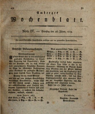 Amberger Wochenblatt (Oberpfälzisches Wochenblat) Dienstag 26. Januar 1819