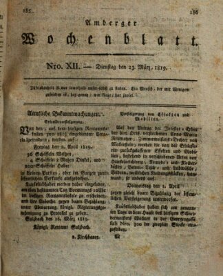 Amberger Wochenblatt (Oberpfälzisches Wochenblat) Dienstag 23. März 1819