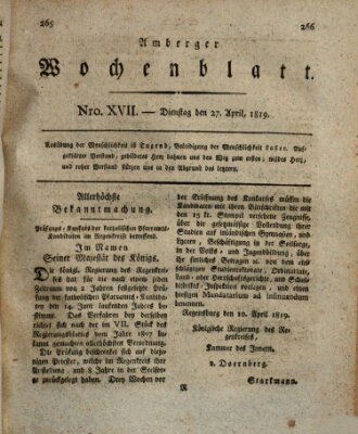 Amberger Wochenblatt (Oberpfälzisches Wochenblat) Dienstag 27. April 1819