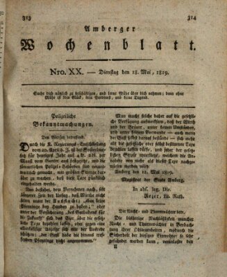 Amberger Wochenblatt (Oberpfälzisches Wochenblat) Dienstag 18. Mai 1819