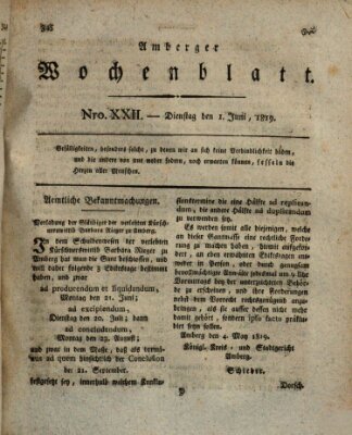 Amberger Wochenblatt (Oberpfälzisches Wochenblat) Dienstag 1. Juni 1819