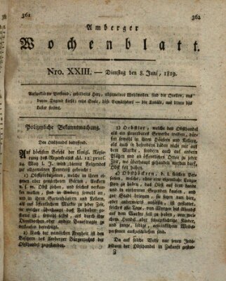 Amberger Wochenblatt (Oberpfälzisches Wochenblat) Dienstag 8. Juni 1819