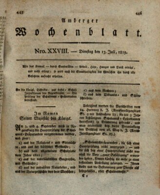 Amberger Wochenblatt (Oberpfälzisches Wochenblat) Dienstag 13. Juli 1819