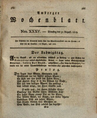 Amberger Wochenblatt (Oberpfälzisches Wochenblat) Dienstag 31. August 1819