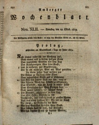 Amberger Wochenblatt (Oberpfälzisches Wochenblat) Dienstag 19. Oktober 1819