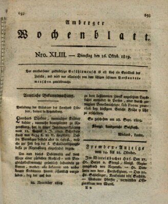 Amberger Wochenblatt (Oberpfälzisches Wochenblat) Dienstag 26. Oktober 1819