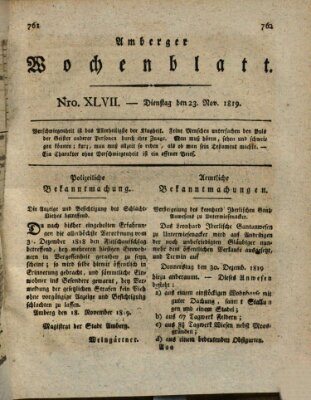 Amberger Wochenblatt (Oberpfälzisches Wochenblat) Dienstag 23. November 1819