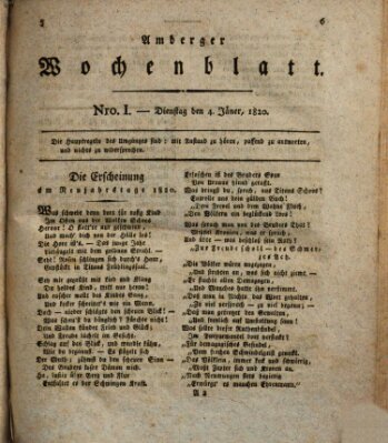 Amberger Wochenblatt (Oberpfälzisches Wochenblat) Dienstag 4. Januar 1820