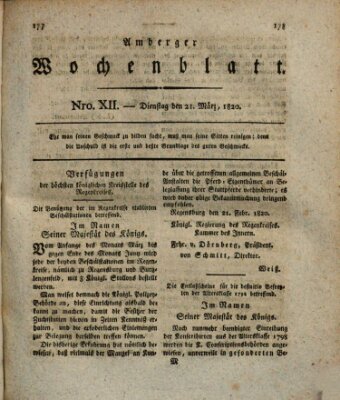 Amberger Wochenblatt (Oberpfälzisches Wochenblat) Dienstag 21. März 1820