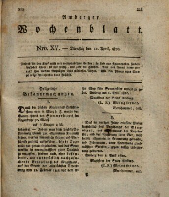 Amberger Wochenblatt (Oberpfälzisches Wochenblat) Dienstag 11. April 1820