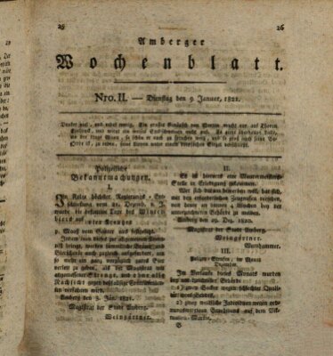 Amberger Wochenblatt (Oberpfälzisches Wochenblat) Dienstag 9. Januar 1821