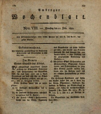 Amberger Wochenblatt (Oberpfälzisches Wochenblat) Dienstag 20. Februar 1821